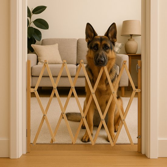 Flamingo Veiligheidshek "Monti" – Beige – Verstelbaar van 60-107 cm Breed x 72,5-83 cm Hoog – Veilig Afsluithek voor Huisdieren