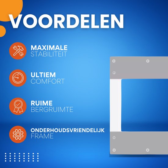 Voordelen: maximale stabiliteit, ultiem comfort, ruime bergruimte, onderhoudsvriendelijke frame.