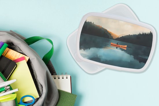 Boîte à pain Wit - Lunchbox Bossen - Lac - Canoë - Oranje - Boîte à pain 18x12x6 cm - Boîte à lunch pain - Boîtes à pain pour enfants et adultes