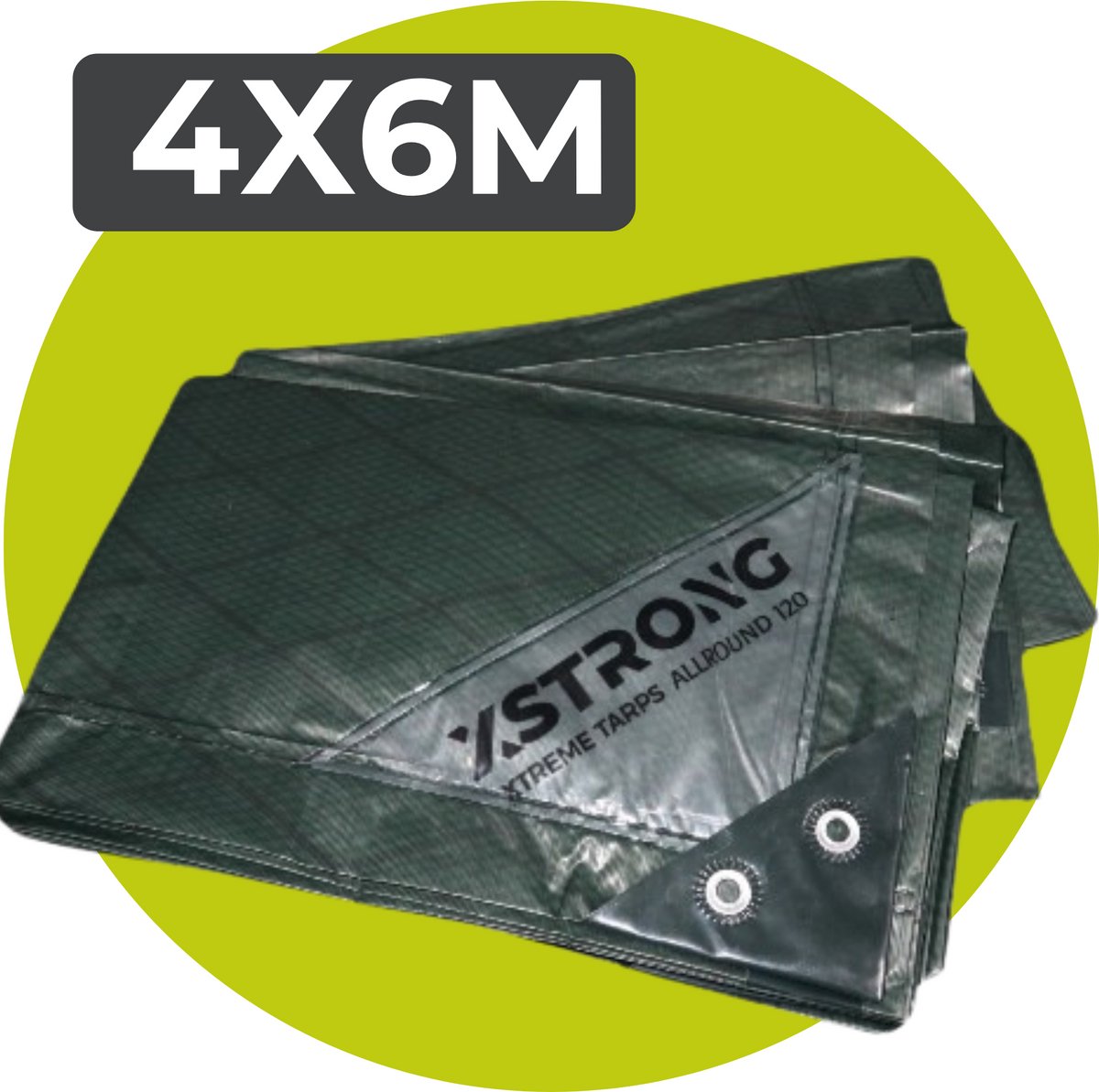 Xstrong Afdekzeil Allround - 4 x 6 m - 120g/m2 - Groen - 100% Waterbestendig en Scheurbestendig - voor daken, zwembaden, tuinmeubelen, voertuigen, fietsen, aanhangwagen