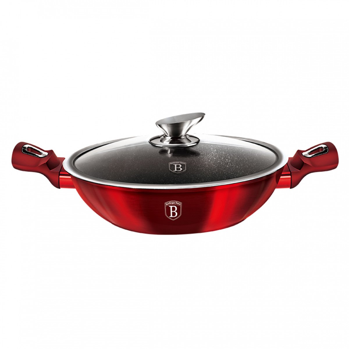 Berlinger Haus Burgundy Metallic Serie - Granieten Wokpan - 28cm - Aluminium - Turbo Inductie