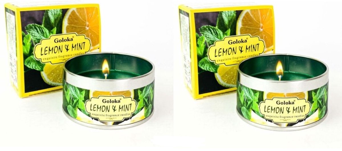 Goloka - Lemon & Mint - Geurkaars - Anti muggen - Muggen - Sojawas - 2 stuks