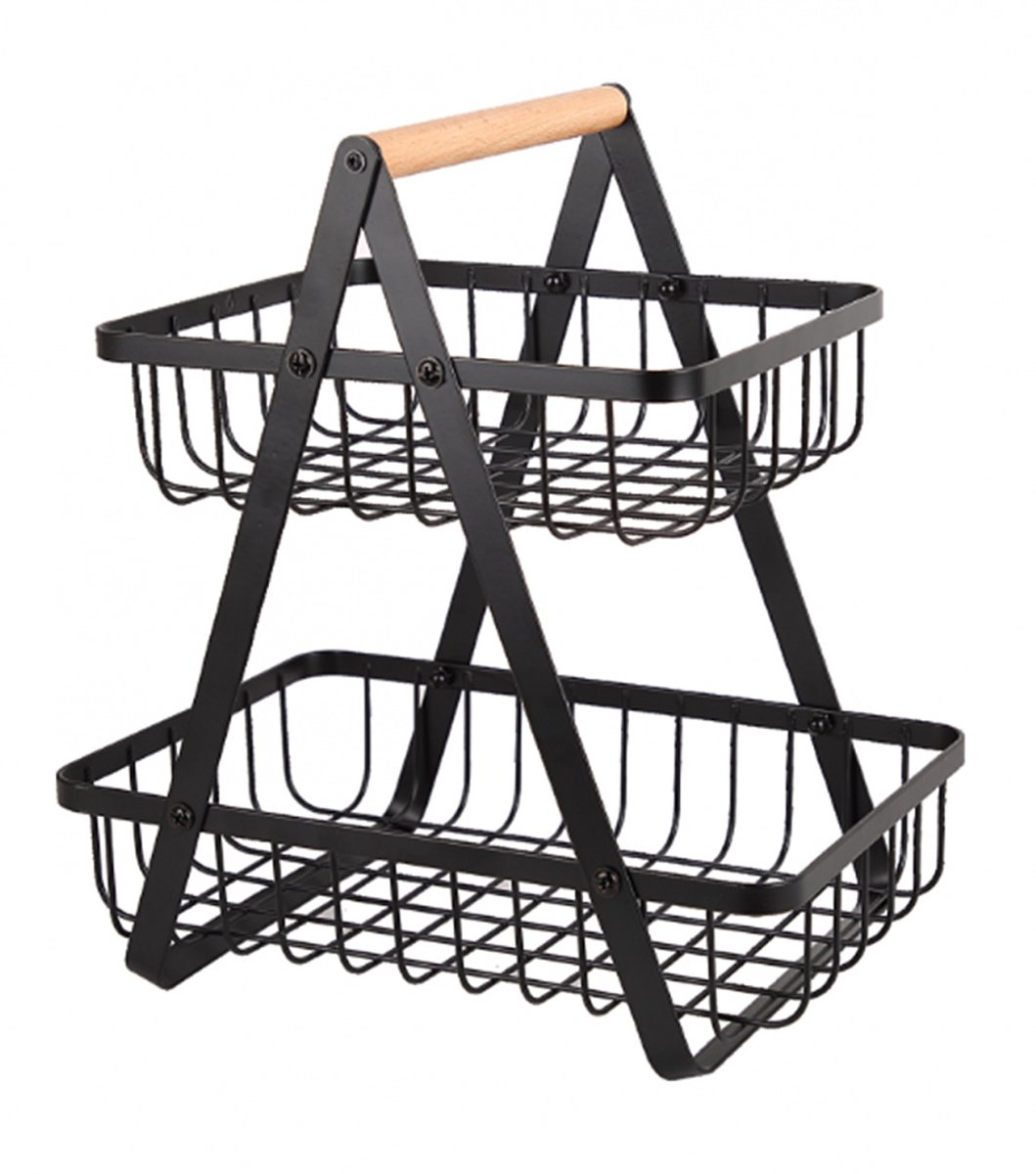 Elitehoff Loft - Stalen Gefrituurd - 2-laags Fruitmand - Houten Handvat