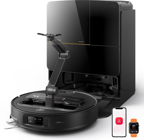 roborock Saros Z70 Robotstofzuiger en Dweil, met OmniGrip Arm, AI-aangedreven, 22.000Pa, 7.98cm Ultradun, FlexiArm Riser-Tech, AdaptiLift Chassis, Obstakelvermijdin, Multifunctioneel Dock 4.0, Zwart