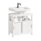 SoBuy Wastafelonderkast met 2 Schuifdeuren, Smalle Badkamer Opbergkast - Ruimtebesparend, Wit, 60x30x60 cm - FRG128-II-W