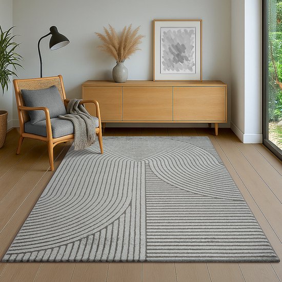 le tapis Everest - tapis moderne à poils courts pour salon et chambre à coucher avec effet haut-bas, effet 3D, haute densité de poils et agréablement doux, Grijs, 160 x 230
