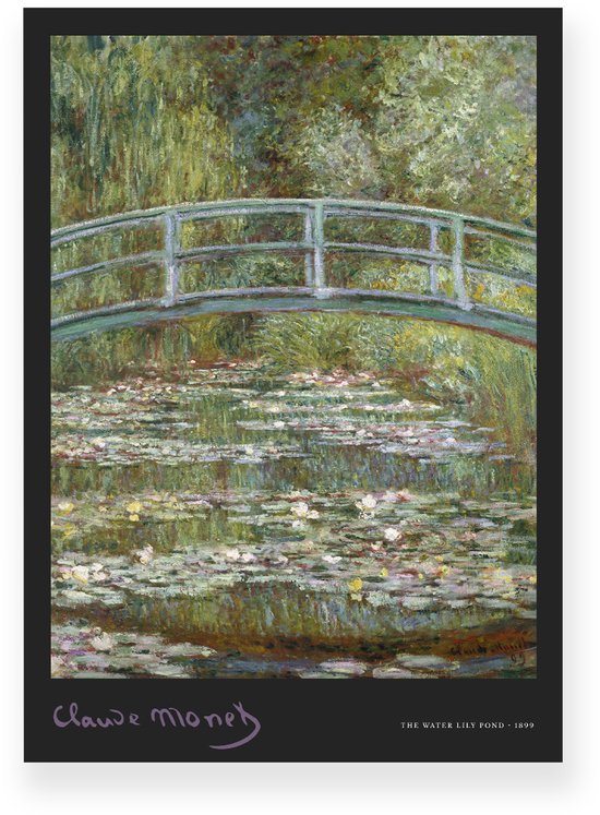 Poster 30x40 cm - The Water Lily Pond - Claude Monet - Brug - Waterlelies - Groen - Zwart - Impressionistisch - Kunst - Muurdecoratie - Wanddecoratie
