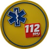 PVC-badge Star of Life / Logo SOS 112 rond – gele achtergrond (diameter 8cm)