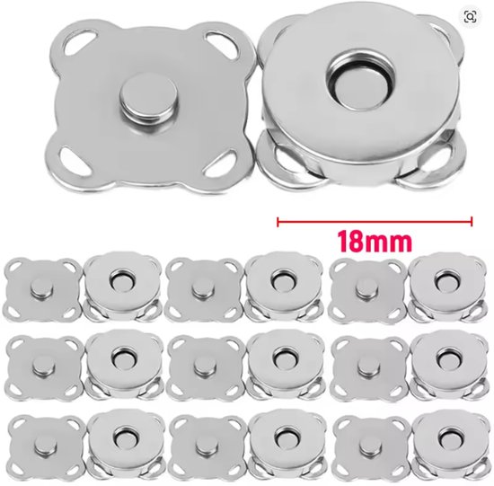 6 pièces Boutons Magnétiques Argent - Bouton Poussoir - Bouton Poussoir Magnétique métal - 6 pièces Boutons Magnétiques couture - Bouton Magnétique - Pour sacs - Coudre - Artisanat - Sacs à main - Vêtements - 14 mm