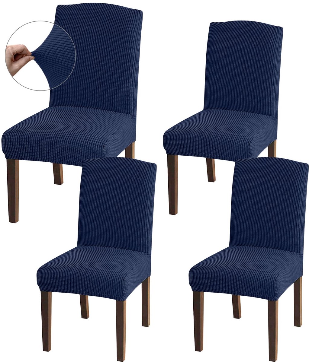 Ibenzoa® Stijlvolle en Elastische Stoelhoezen voor Eetkamer en Meer – Set van 4, Marineblauw