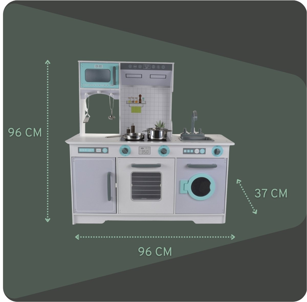 Bandits & Angels Houten Kinderkeuken Dream Kitchen Grijs vanaf 3 jaar voor Jongens en Meisjes - Aanrechthoogte 50 cm - incl. 5 Accessoires - Kinder Keuken - Keukentje Hout — afbeelding 2