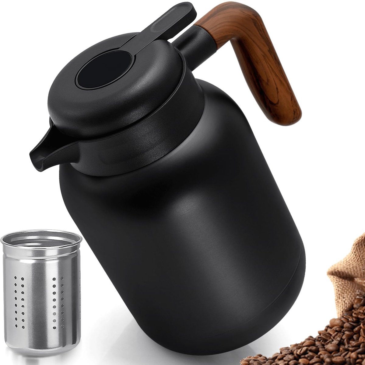 Ibenzoa® Thermoskan 1,5 liter met Theefilter en Dubbelwandige Isolatie voor Warm en Koud