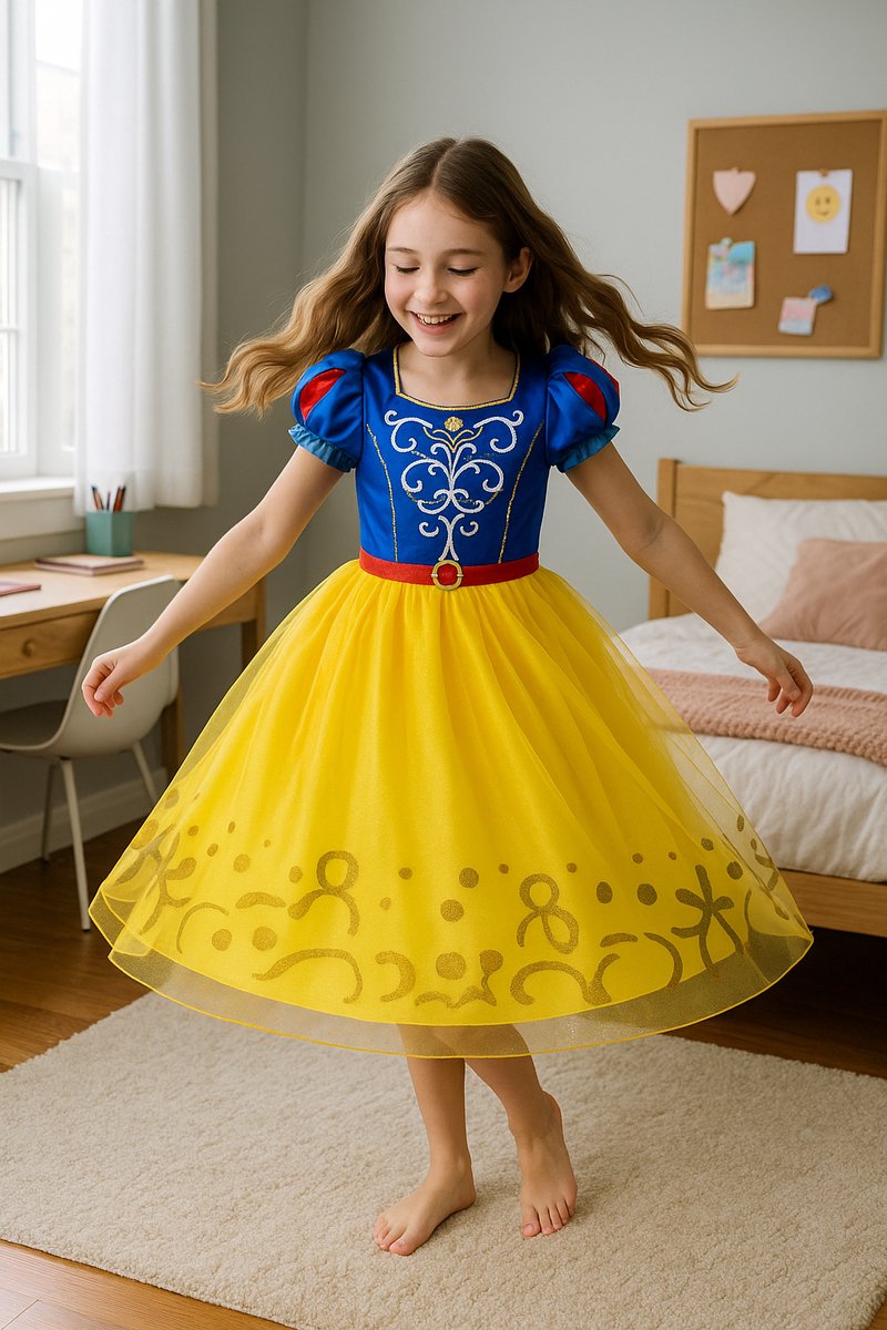 Joya Kids® Sneeuw Prinses Verkleedjurk Meisjes | Prinsessenjurk Blauw en Geel met Accessoires | Kroon, Staf, Handschoenen & Sieraden | Verkleedset Prinses Meisje | Carnaval & Verjaardag | — afbeelding 4