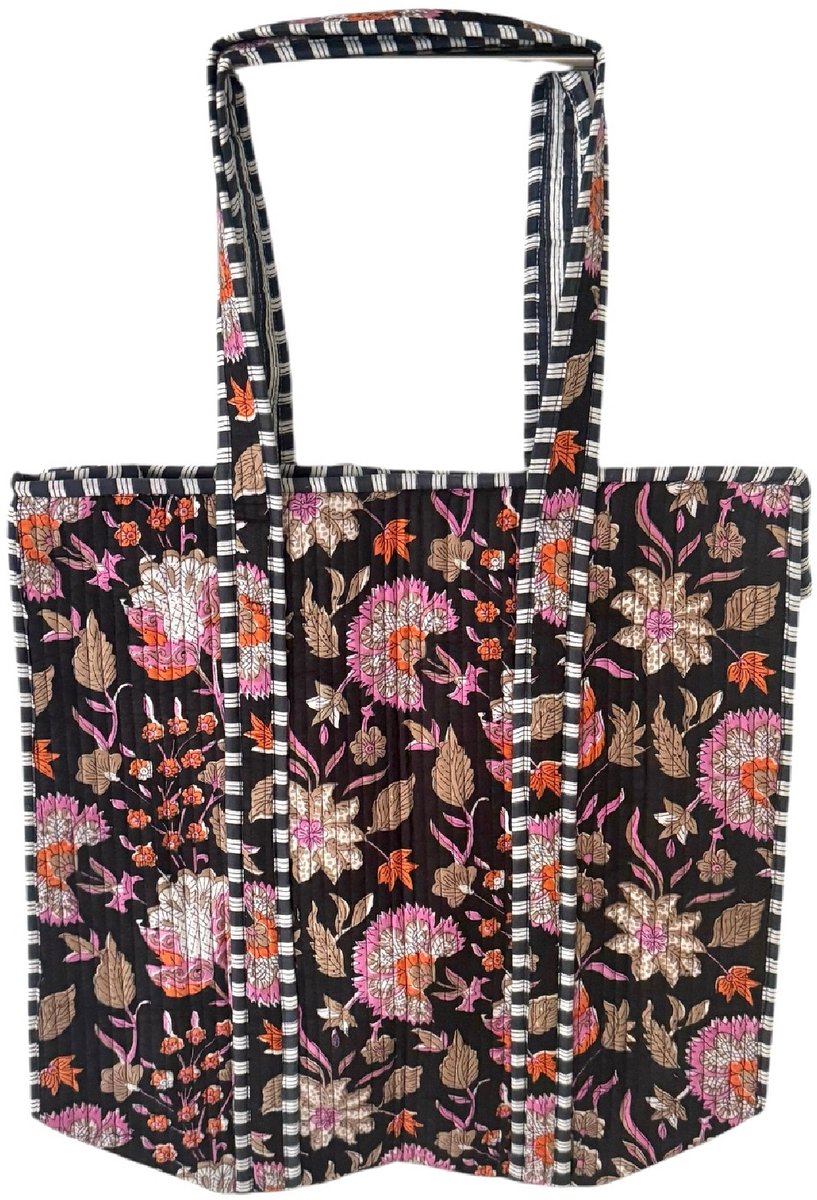 Shoppingbag / Strandtas Kantha Tropical Black 37x48 cm
