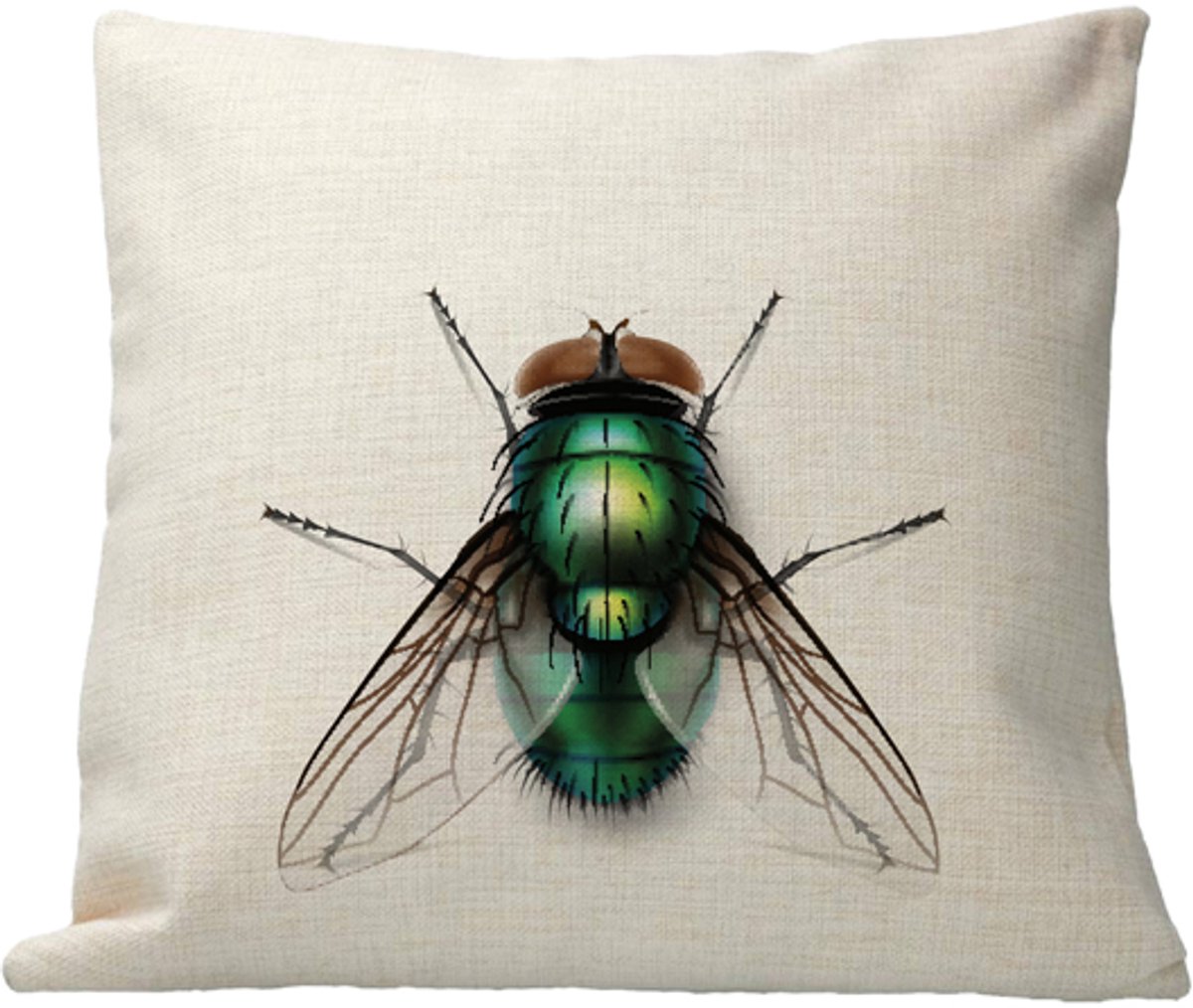 Geurfruit - Kussen - Design - Insect - Vlieg - Linnen - Kleurvast - inclusief vulling
