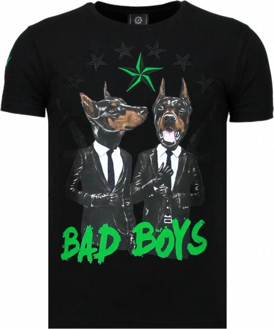 Bad Boys Pinscher - Rhinestone T-shirt - Zwart