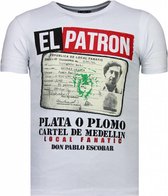 El Patron Narcos Billionaire - Rhinestone T-shirt - Wit