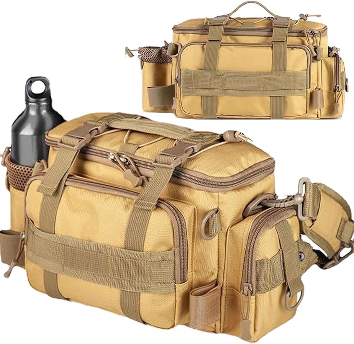 S&Dshopline® Vistas, vistas, viskoffer, foreltas, vissen met gevoerde schouderriem en handgrepen, vistas, vistas, opbergtas voor outdoor-visuitrusting, geel, camouflage
