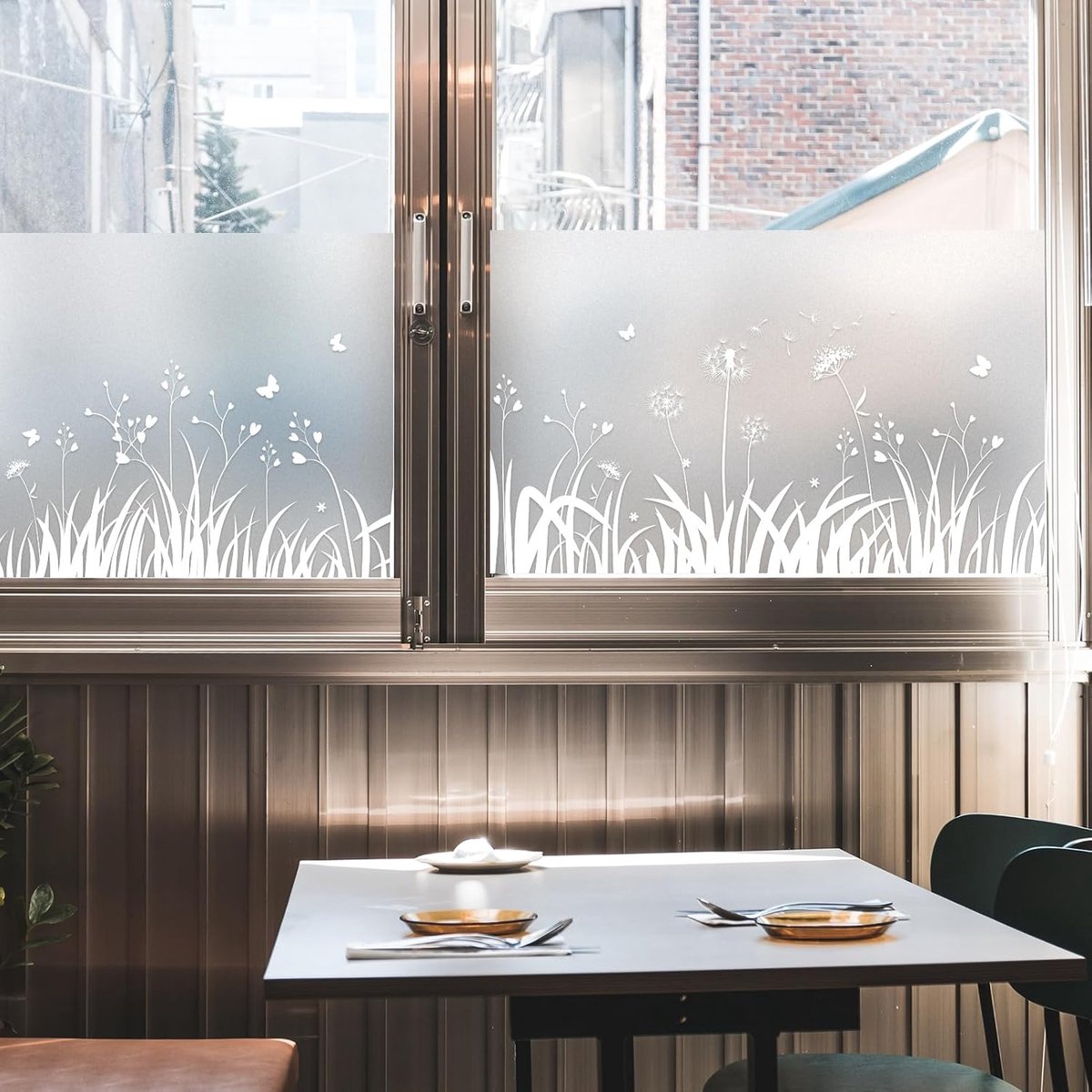 Famanu - Raamfolie privacy vinyl matte raamfolie lijmvrije glas-in-lood raamfolie, verwijderbaar, gras, paardenbloem, vlinder statische films voor keuken, badkamer, kinderkamer 44,5 x 200 cm