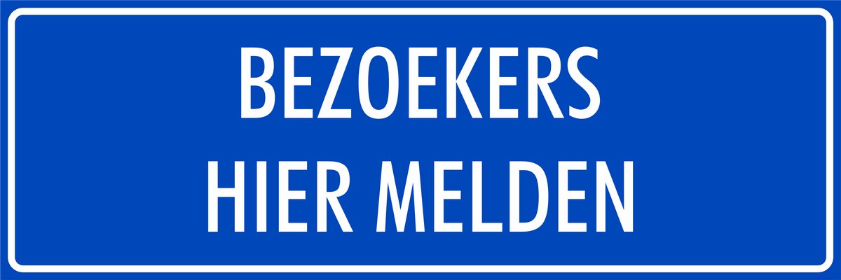'Bezoekers hier melden' bordje - Blauw - 30 x 10 cm - Dubbelzijdige tape