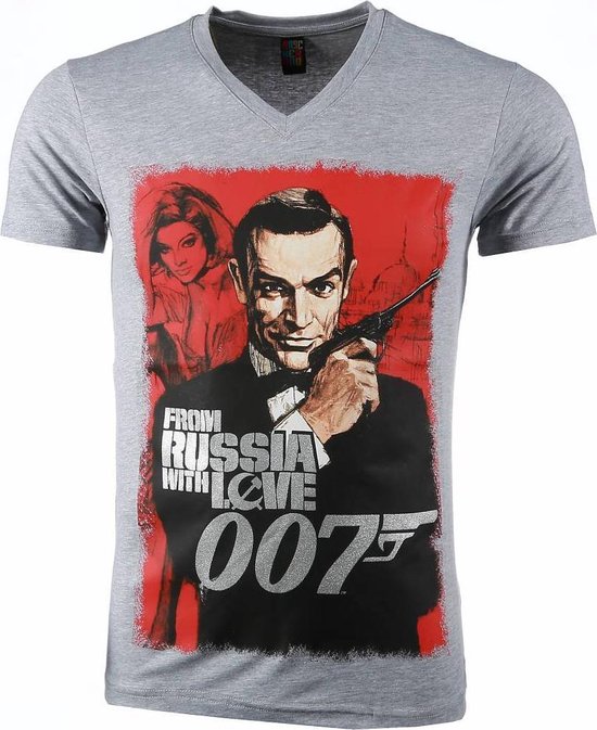 T-shirt - James Bond From Russia 007 Print - Grijs