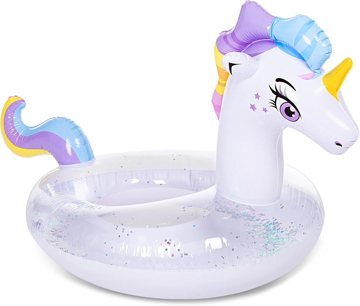 Opblaasbaar eenhoorn-luchtbed met glitter - Zwemring voor volwassenen en kinderen - Perfect voor strand, zwembad en zomerfeesten (130 x 85 x 82,5 cm)
