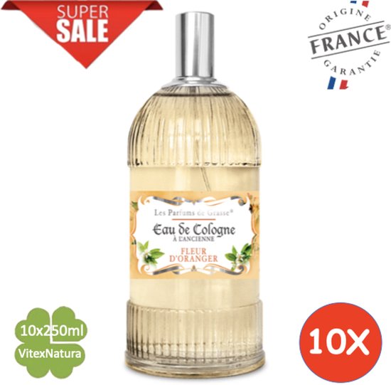 Oranjebloesem Eau de Cologne 10 x 250 ML | merk A L'Ancienne | unisex | multifunctioneel als parfum, roomspray en fris linnengoed | Franse Parfum de Grasse