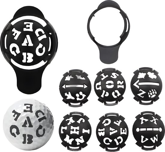 Stripe Balmarker 6 in 1 - Letters & Figuren - Golfmarker, Golfbal Marker & Markeringsset - Line Marker - Golf Accessoires & Trainingsmateriaal - Zwart van Stripe Balmarker — afbeelding 2