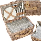 tectake® complete Picknickmand Set Ameland - Luxe 13-delige Picknick set voor 2 personen - Picknick Mand van Riet - Inclusief Koelvak, Set met Borden, Kunststof Wijnglazen en Roestvrijstalen Bestek