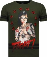 Fighter! - Rhinestone T-shirt - Groen