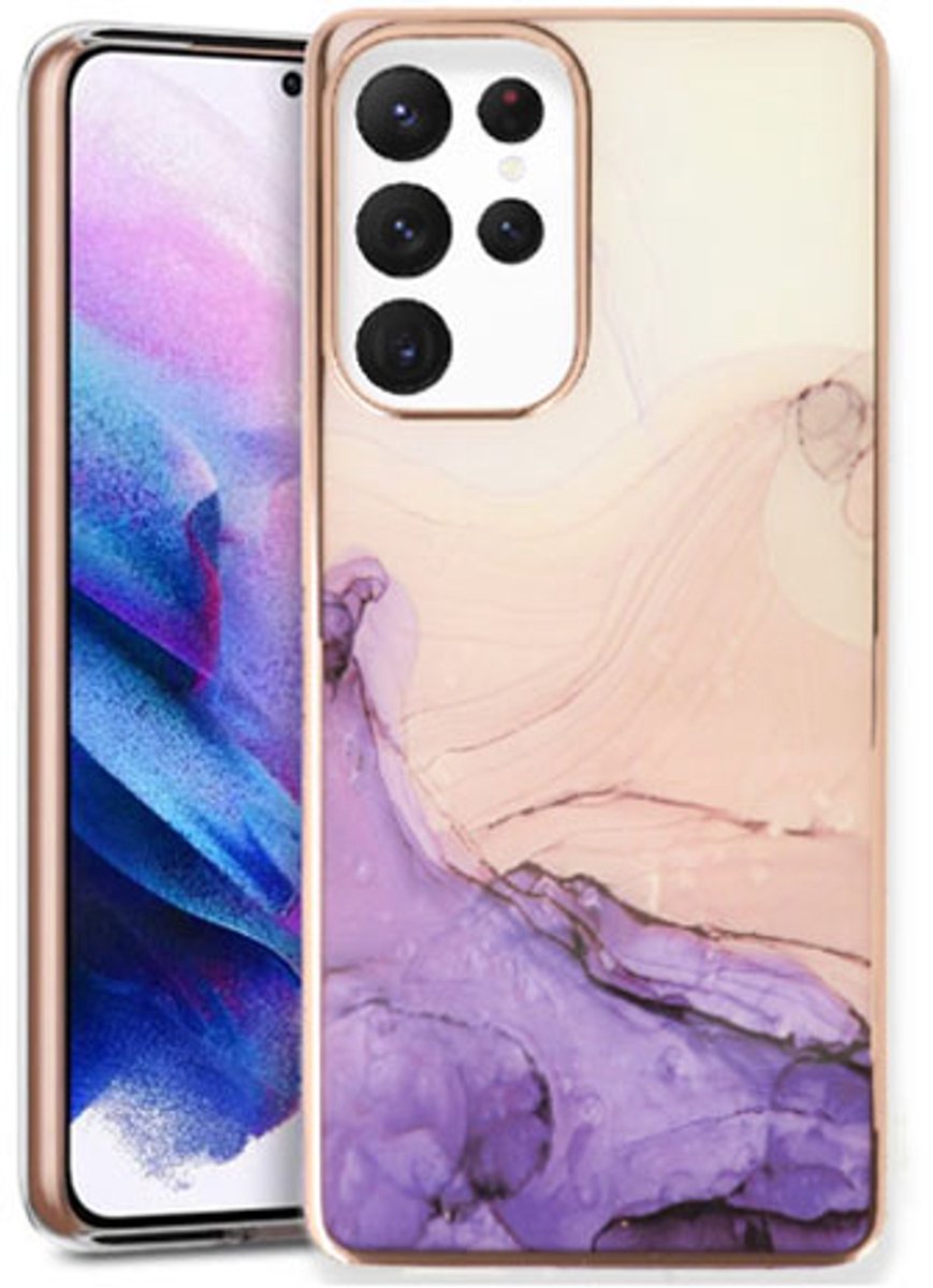 Geschikt voor Samsung A25 - Marmer Paars Back Cover - Achterkantje - Telefoonhoesje