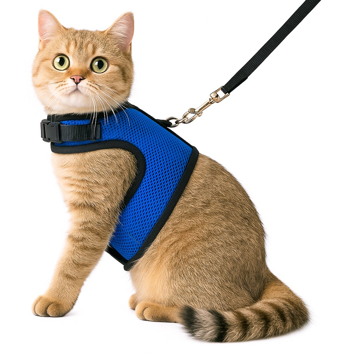 Bol.com Zootic kattentuigje met looplijn - Kattenharnas marineblauw maat M - Halsomvang 18-24cm & Borstomvang 28-32cm aanbieding