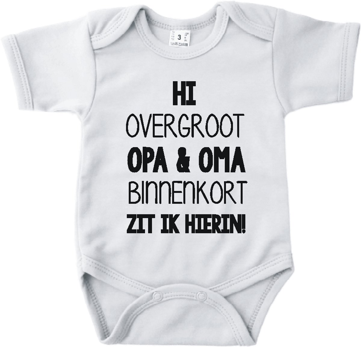 Baby romper met tekst zwangerschap aankondiging | Hi overgroot opa en oma binnenkort zit ik hierin | Wit | korte mouw | maat 56 cadeautje zwangerschap aankondiging bekendmaking | Cadeautje 100% katoen.