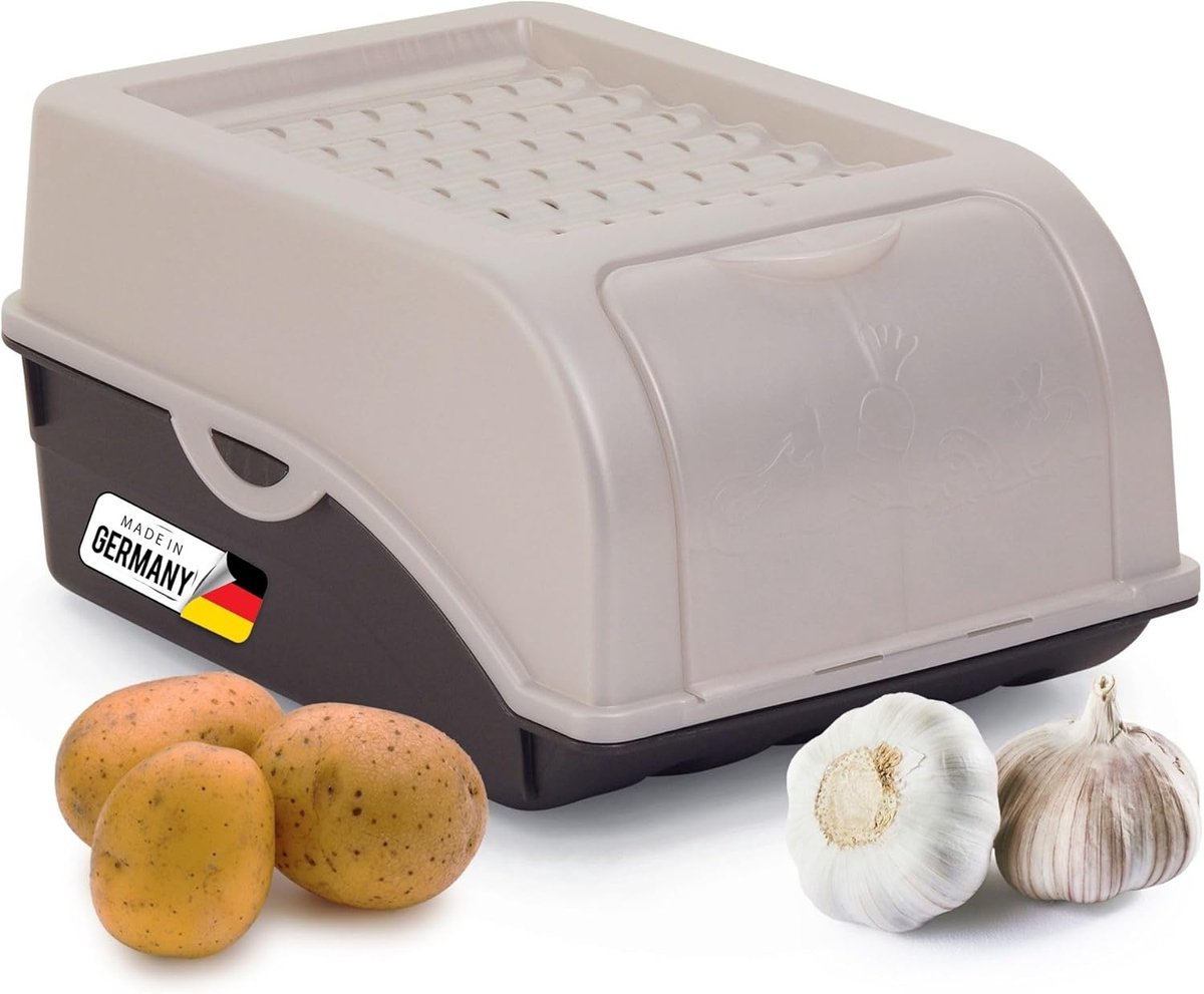 Aardappelbewaardoos | klein 3,5L | PARELMOER Wit | Uiendoos | Groentebox stapelbare aardappelbox uienopslag aardappelmand fruitcontainer aardappelbox voedselopslagcontainer wortels