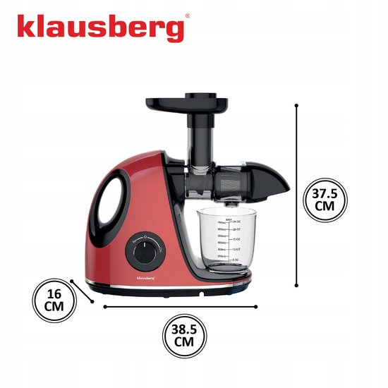 Klausberg Slow Juicer KB-7865 met pulpreservoir - 150W - Stille Juicer voor Groente, Fruit & Kruiden - BPA-vrij - Kersenrood - 700ml van Klausberg — afbeelding 3