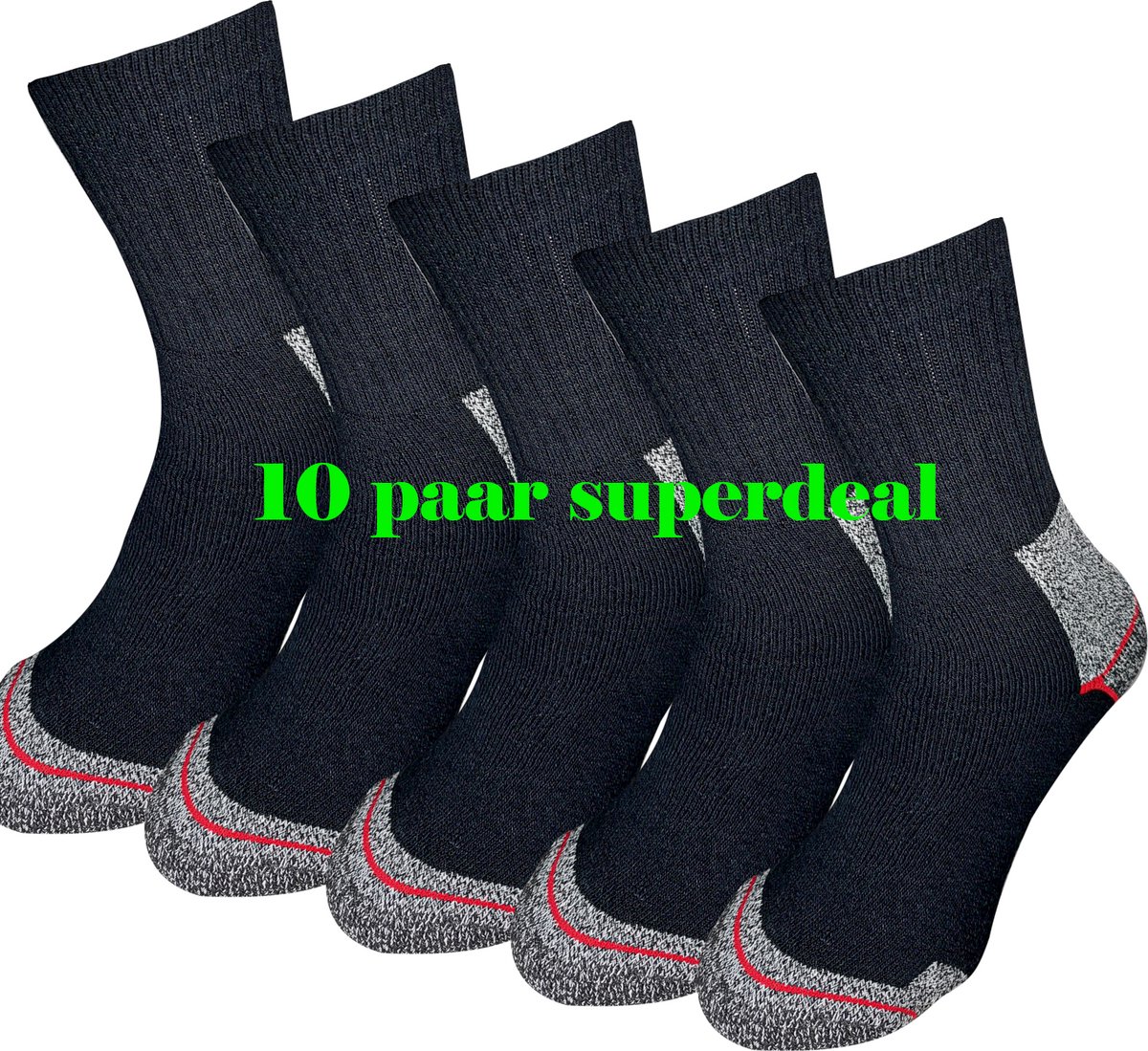 WeirdoSox - Werksokken heren met versterkte hiel en teen - 10 paar - Zwart - Sokken Heren - Maat 39/42