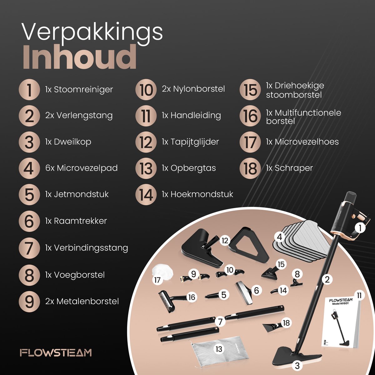 FLOWSTEAM® Luxe Stoomreiniger - 13 Opzetstukken - 120° Stoom – Tapijtreiniger – Vlekkenreiniger – Zetelreiniger - Handstoomreiniger – 5M Snoer - Inclusief 6 Microvezeldoekjes — cadeau in Cadeau-ideeën - foto 7