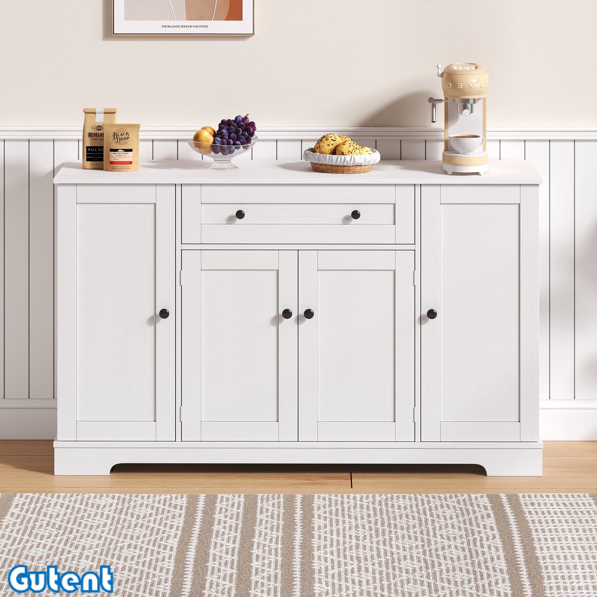 Gutent Dressoir - 138 cm - met laden en verstelbare planken - Kantelbeveiliging - Wit