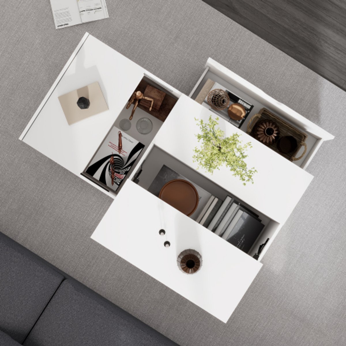 Soweiz Moderne hoogglanzende salontafel, Woonkamer Tafeltje met Afstandsbediening, 16 Kleuren Ledverlichting, Intrekbaar Verborgen Vak, Bank Opbergtafel, 73 x 60 x 34 cm