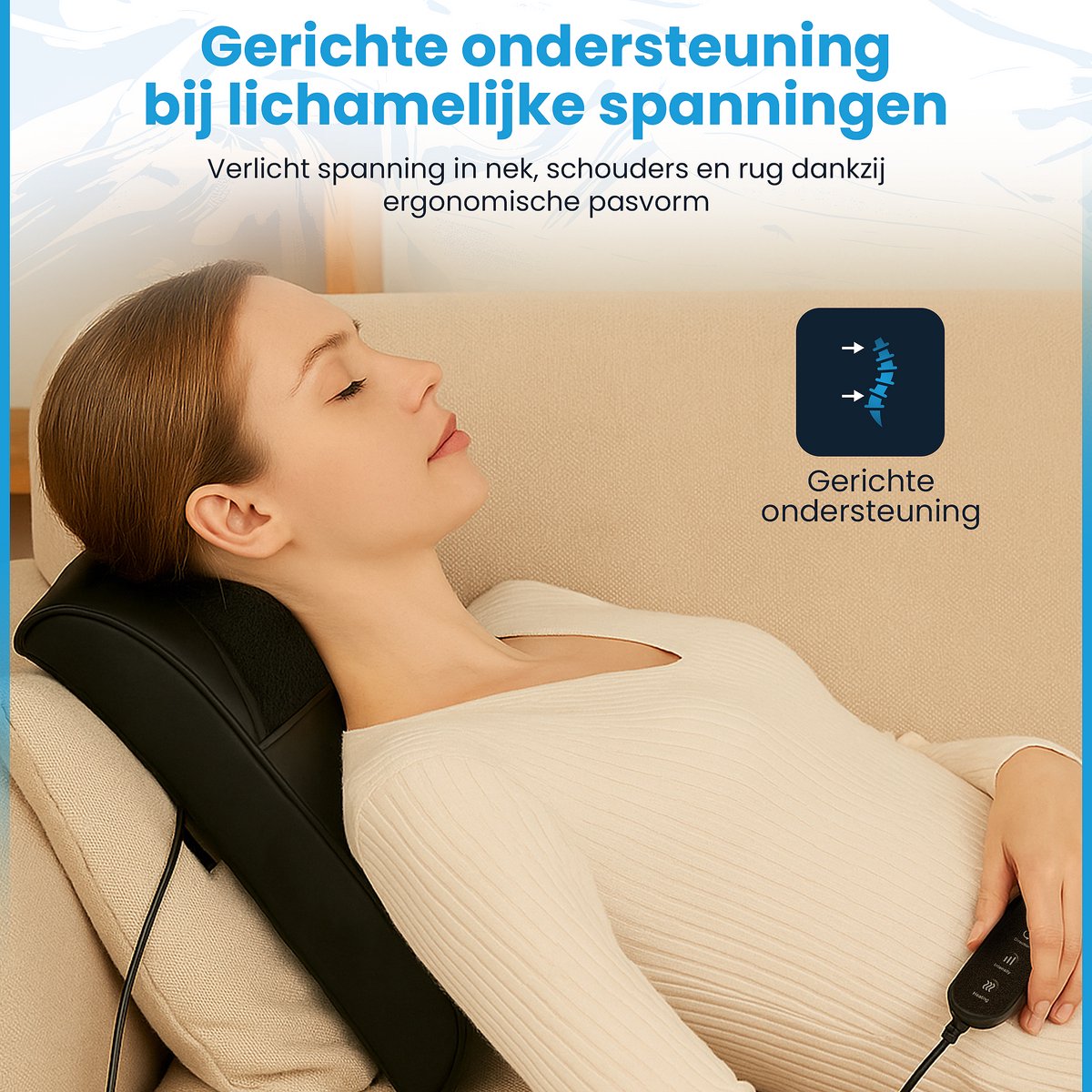Air Ease® - Comfort Pro Massagekussen - Nekmassage Apparaat - Massage Apparaat voor 6 Delen van het Lichaam - Met Warmtefunctie - Zwart thumbnail 5