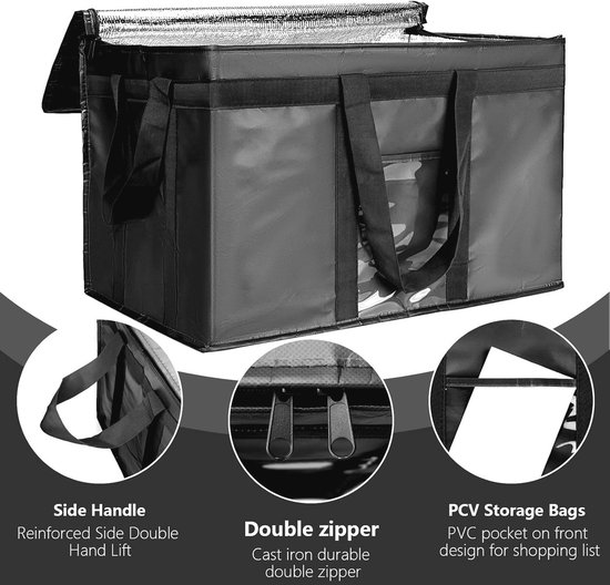 Grote geïsoleerde koeltas - Herbruikbare koeltas voor warm en koud voedsel - Ideaal voor boodschappen en catering — afbeelding 3