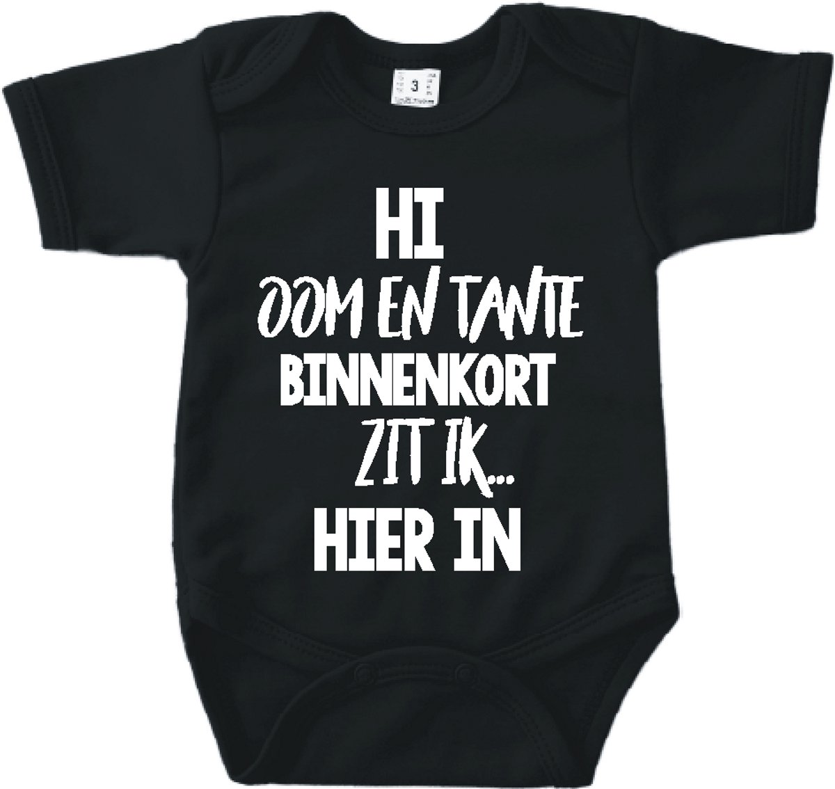 Baby romper met tekst zwangerschap aankondiging | Hi Oom en Tante binnenkort zit ik hierin | zwart | korte mouw | maat 56 cadeautje zwangerschap aankondiging tante bekendmaking |