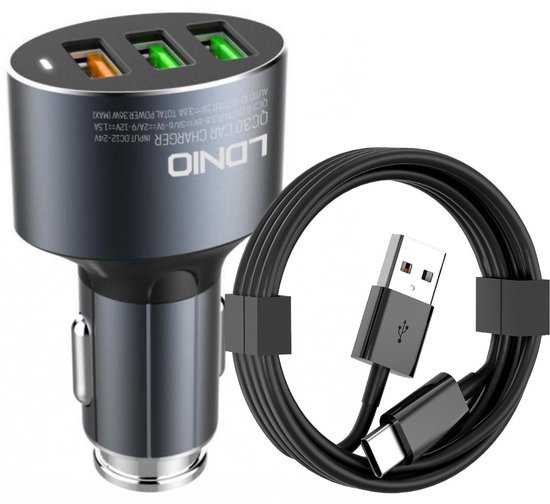 Autolader USB 3 Poorten - Auto Oplader USB - Auto Lader - Sigarettenaansteker USB oplader auto - Universeel + USB C Kabel Geschikt voor: Geschikt voor: iPhone 15 / 16 Samsung A14/A34/A54/S21/S22/S23/S24/S25/FE/Plus/Pro/Ultra/Max