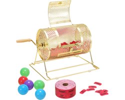 Loterijkooi, 29x19 Cm - Messing Geplateerd - Geschikt voor 2500 Loten Of 100 Pingpongballen, Houten Handvat