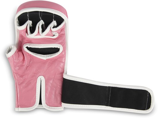 Gants MMA Mi-doigts Rose - Cuir PU - Pour Combat Et Entraînement - Taille Unique 26x12cm