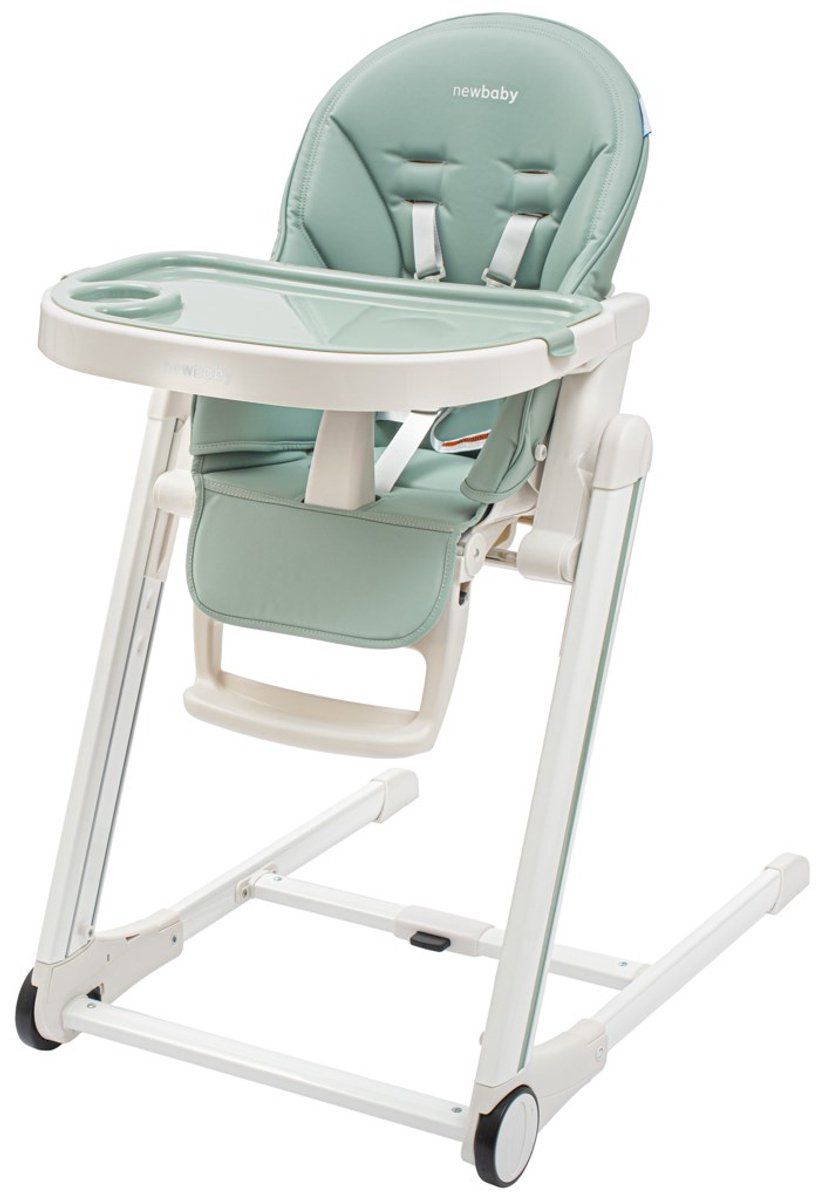 New Baby - Eetkamerstoel - Muka stoffig groen kunstleer met verstelbare rugleuning - kinderstoel - eetstoel - babystoel - vlekbestendig - afneembaar dienblad