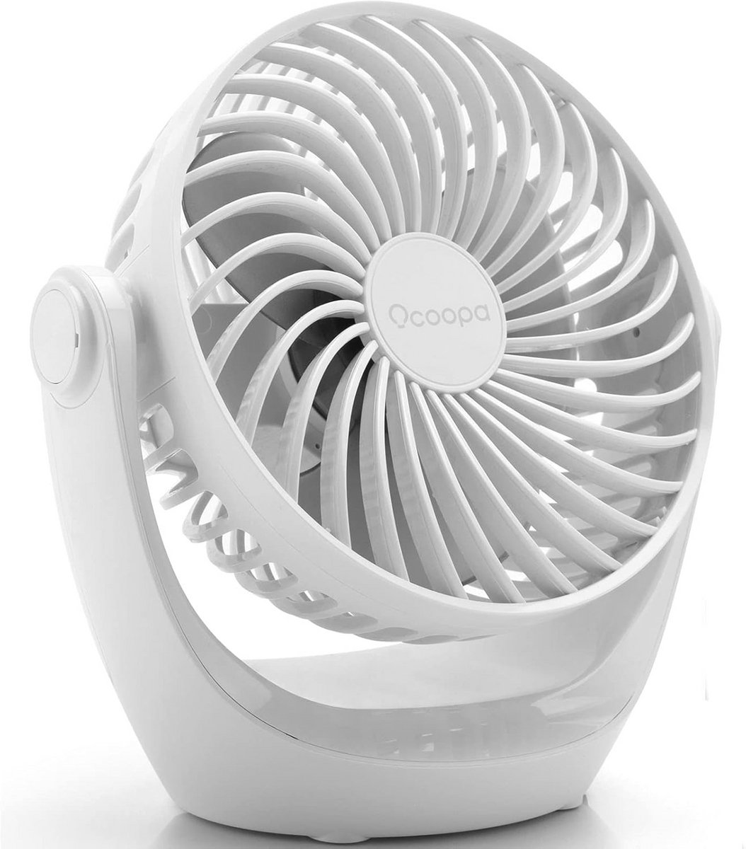 Kleine Tafelventilator met Sterke Luchtstroom en Stille Werking - 3 Snelheden en 360° Roterende Kop voor Thuis, Kantoor en Buiten