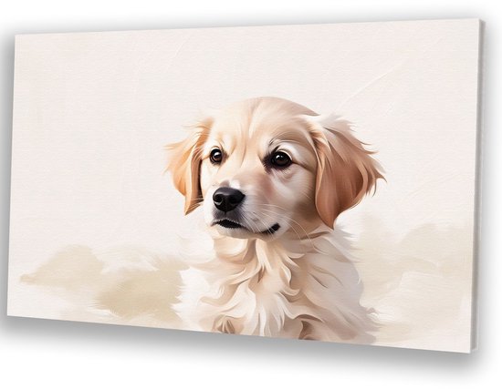 Zachte illustratie van schattige hond - Hond schilderijen canvas - Canvas dier - Digital Art - Muurdecoratie modern - Wanddecoratie slaapkamer - canvas 60x40 cm