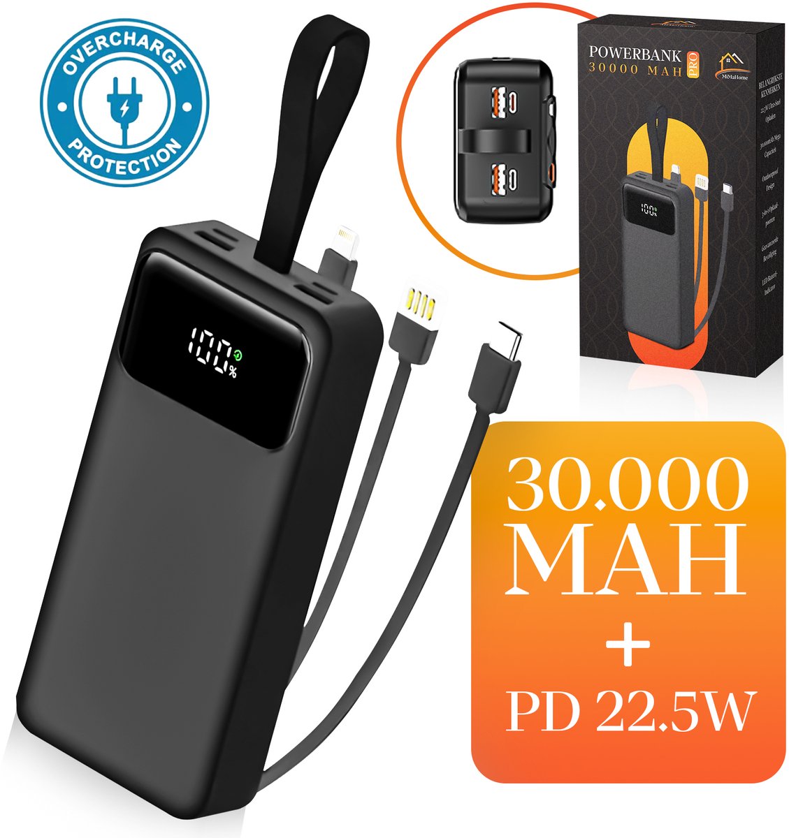 MiMaHome Powerbank 30000 mah Fast charge - Noodpakket - MiMaHome - €29,95