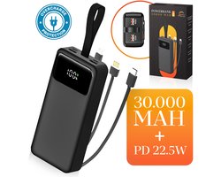 MiMaHome Powerbank 30000 mah Fast charge - Noodpakket - USB-A/USB-C - LED Indicatie -2.5W Snellader - 4 Poorten - Externe Batterij - Universeel - Geschikt voor iOS/ Android - Draadbare Lader